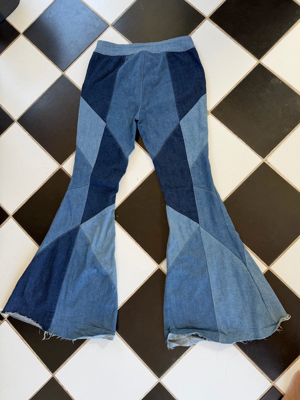 Free People Two-Tone Patchwork Flare Jeans in Blue Denim - Picture 5 of 7